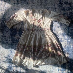 Girls' Cream Floral Trim Boho Dress